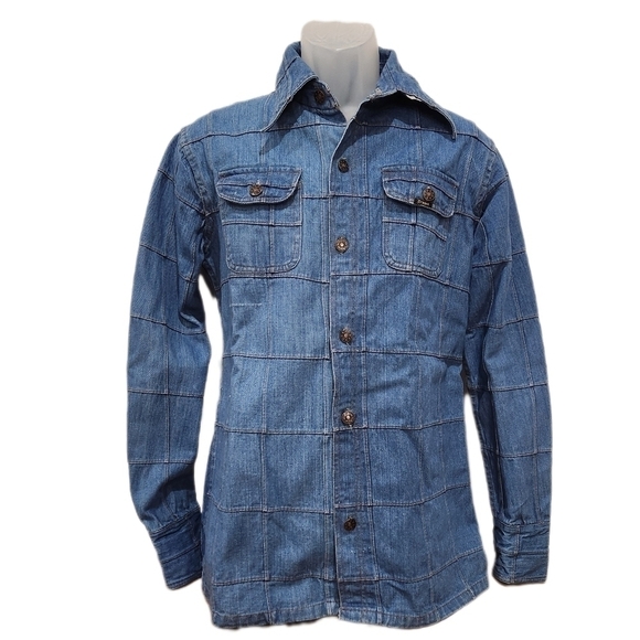 RARE VINTAGE 70s MOD Denim Jacket Patchwork, Men's Small Womens Med( listing as) - Picture 1 of 7